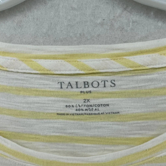 Talbots Blouse Top Women 2X Yellow White Stripe Round Neck Pullover Short Sleeve - Picture 8 of 9